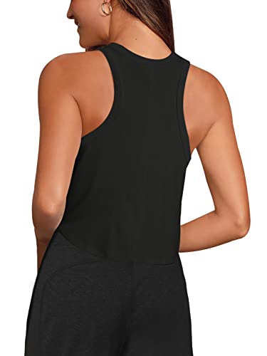 Laslulu Womens Sleeveless Tank Tops Workout Yoga Tops Racerback Crop Tops Loose Athletic Sport Shirts Muscle Tank Casual Crop Tops For Teen Girls(Black Medium) #TOP2