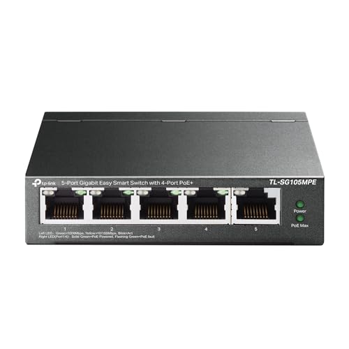 TP-Link TL-SG105MPE | Easy Smart Managed | 4 PoE+ Ports @120W, w/ 1 Uplink Gigabit Port | QoS, Vlan, IGMP & LAG | Fanless | PoE Auto Recovery | 3 Year Protection by TP-Link - Used condition - US$79.25