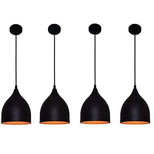 Image of GreyWings Modern Hanging Pendant Light for Ceiling - Black Aluminium Dome, Antique Decor, E-27 Holder, (Bulb not Included), Pack of 4