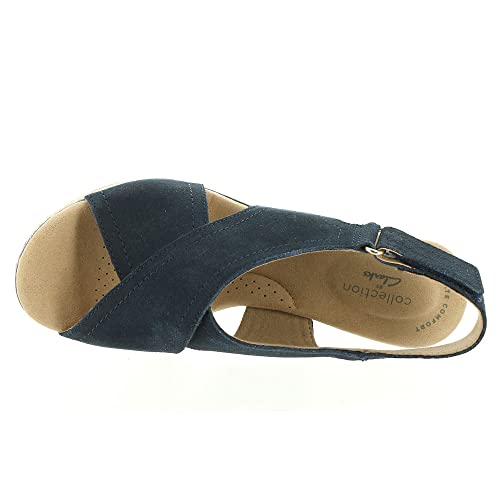 Clarks Women's Giselle Cove Wedge Sandal, Navy Leather, 8 #TOP1