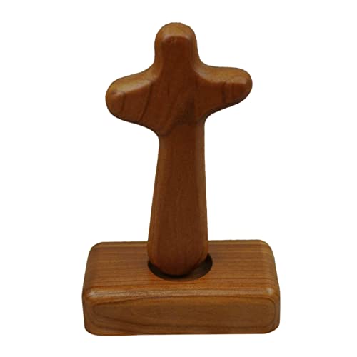 Croix debout bois chrétienne statue décoration table marron