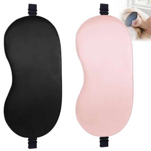Sleep Mask, 2 Pack 100% Real Natural Pure Silk Eye Masks with Adjustable Strap for Sleeping, Mulberry Silk Eye Sleep Shade Cover, Block Light Reduces Puffy Eyes Traveling Gifts (Black&Pink)