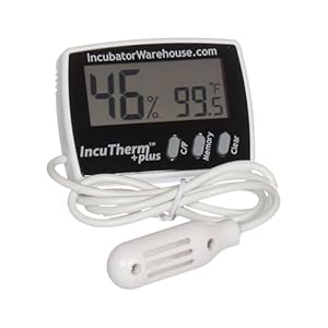 Incubator Warehouse IncuTherm™ Plus Digital Thermometer and Hygrometer for Egg Incubator – Large Digital Display with Min/Max Memory – Remote Probe – Reads Celsius and Fahrenheit +/-1° 1109 IWTH01