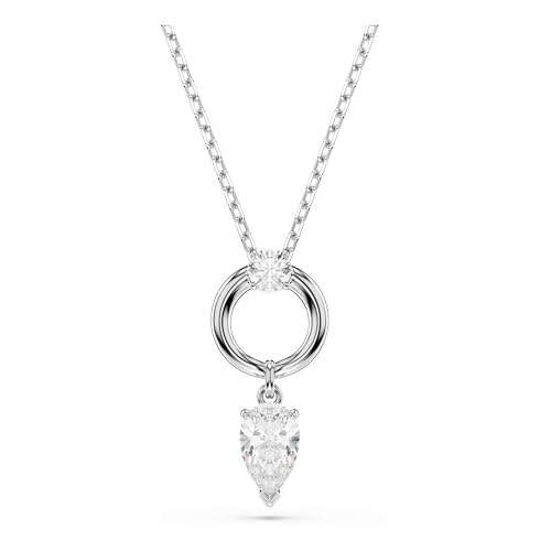 Swarovski Collier pendentif de la collection Mesmera, avec deux cristaux incolores de tailles poire et ronde, chaîne et pendentif en métal rhodié