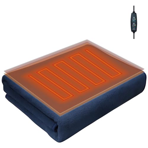 klxgMM Manta térmica USB de 59.1 x 31.5 pulgadas, manta eléctrica portátil con bolsillo, calentamiento rápido, chal eléctrico suave para coche, oficina, hogar, viajes, azul marino