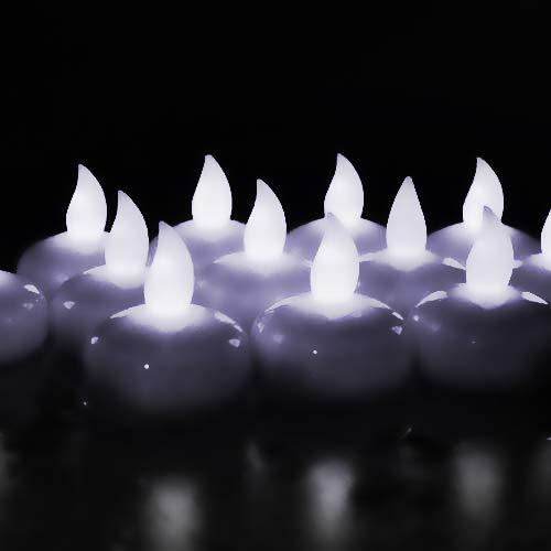 NOVELTY PLACE 24Pcs LED Floating Candles, Waterproof Flameless Tea Lights Flickering Cool White Light - Battery Operated Candles Decoration for Wedding, Thanksgiving, Christmas, Birthday Party — image 1