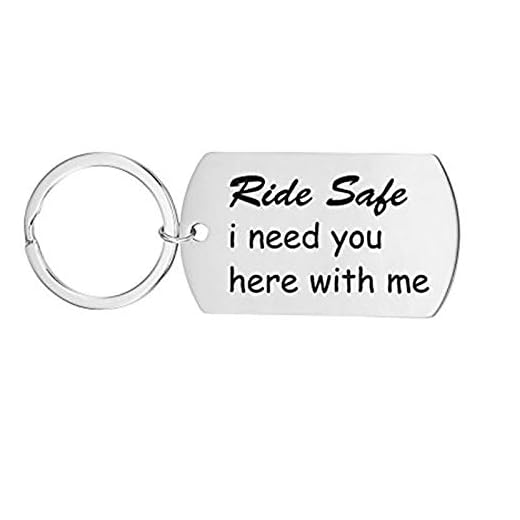 DOLOVE Porte clefs Argent Voiture Ride Safe I Need You Here with Me Porte-clés Acier Inoxydable Anneaux Porte clé Homme Voiture
