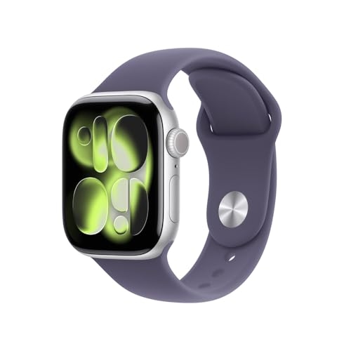 Apple Watch Series 11 GPS, Caixa em alumínio prateado de 42 mm com Bracelete desportiva roxo névoa - P/M