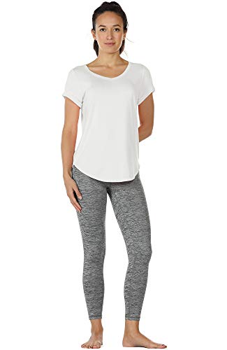 icyzone Camiseta de Yoga Deportiva de Suelta Transpirable de Manga Corta de Espalda Abierta para Mujer -M-Blanco