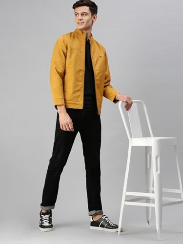 Image of SHOWOFFFF Men Solid Front-Open Jacket | Stand Collar Full Sleeves Nylon Jacket's for Mens | Slim Fit Regular Length Jackets for Men's
