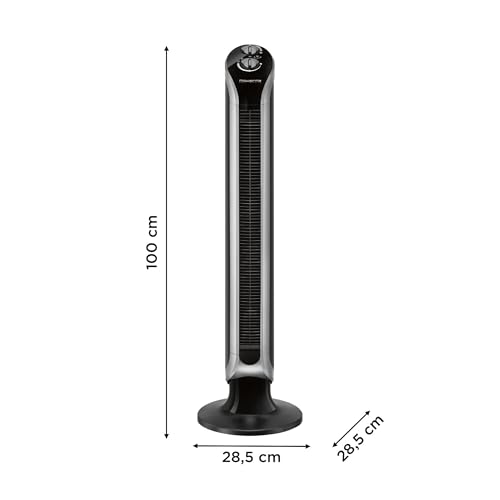 Rowenta Eole Infinite Ventilador de Pie Potente, Torre de 1 m de alto, 3 Velocidades, Oscilación de 180° y Temporizador hasta 3 horas, 43 dBA, Sin Aspas, Moderno, Negro VU6620