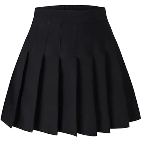SHOOYING Womens Pleated Skirts, High Waist Tennis Plain A-line Mini School Uniform Aesthetic Skirt with Lining Shorts, Black, Size XX-Large Cover