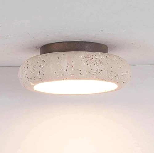 Plafoniera Soffitto in Pietra Naturale Travertino, Stile Giapponese Vintage LED 18W, Lampada da Soffitto Moderna per Camera da Letto Cucina Ingresso Bagno (Walnut)