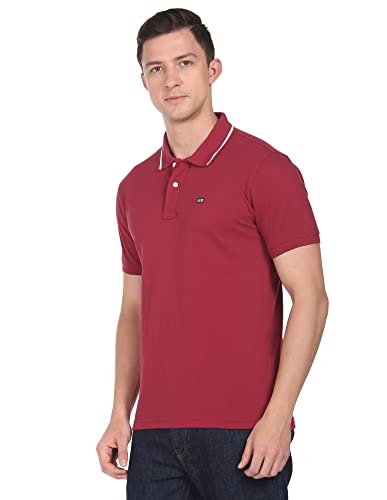 Arrow Men Burgundy Striped Collar Pique Polo Shirt