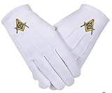 Masonic Square & Compass Embroidered Cotton Gloves - White One Size Pair