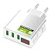 Produktbild Eaxus® USB Ladegerät 3A - 3 Port Handy Netzteil mit LED-Display & Schnellladefunktion, Weiß