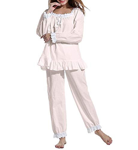 Qike Women's Pyjamas Cotton Long Sleeve Button Down Sleepwear Loungewear Sets, Lzi-apricot, Medium