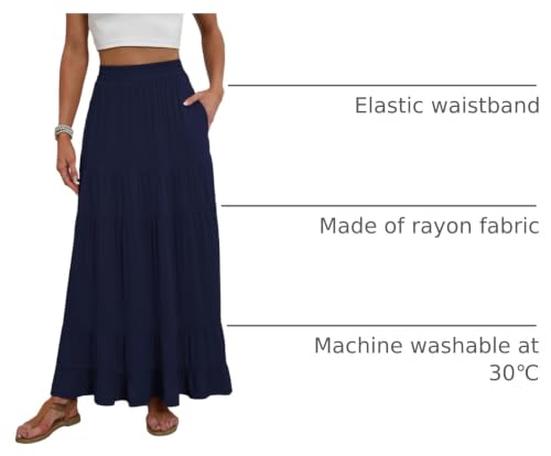 Image of ANRABESS Womens Maxi Skirt Elastic High Waist Swing Tiered A-line Flowy Pleated Boho Beach Vacation Long Skirts
