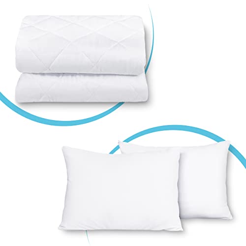 Bundle-Waterproof Premium Microfiber Quilted Mattress Pad & Micorfiber Terry Pillow Protector, Breathable, Vinyl-Free #TOP20