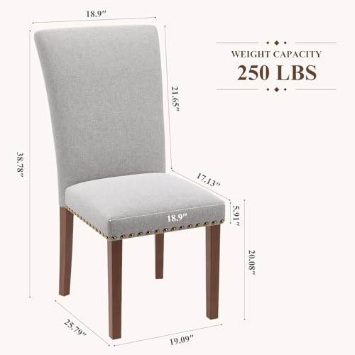 Image of Farmhouse Dining Chairs Set of 2, High Back with Wooden Legs and Nailhead Trim, Modern Fabric Dining Room Chair for Kitchen /Restaurant