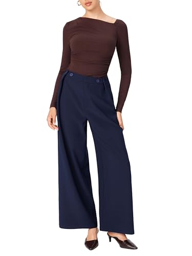 CIDER Women's Wide Leg Trousers Middle Waist Casual Stylish Button Pants2
