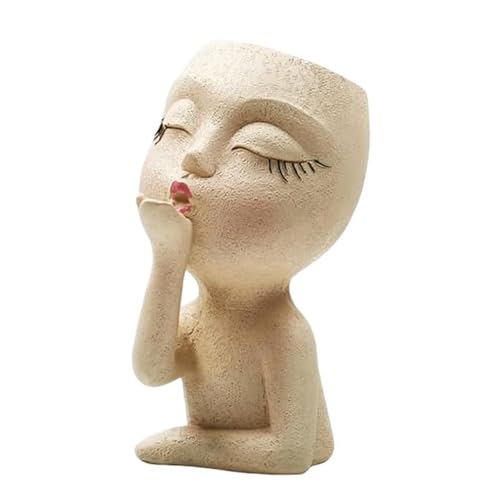 DRYFAL Macetero de cara para suculentas, macetas de cara para plantas de interior, macetas de resina con agujero de drenaje, estatua de dama, plan de decoración de regalo