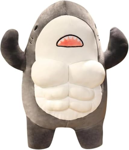 Jirrtco 筋肉サメぬいぐるみ サメぬいぐる ふわふわ サメ抱き枕 ねむねむ 寝かしつけ 腰当て 癒し系 低反発 動物 縫い包み 筋肉動物 可愛い おもちゃ 人形 海洋動物 クジラ 魚枕 ギフト 子供 (ライトグレー,60cm)