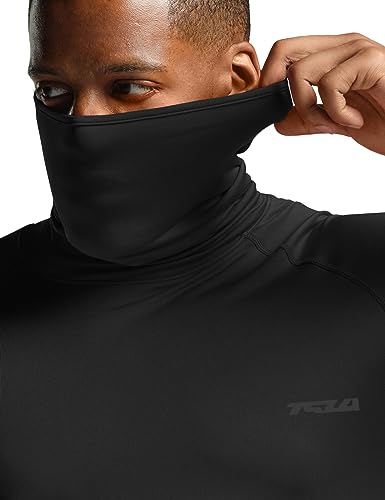 TSLA Men's Thermal Long Sleeve Compression Shirts, Mock/Turtleneck Winter Sports Running Base Layer Top, Heatlock Face Cover Black, Medium