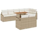 vidaXL Juego de Comedor de Jardín de 9 Piezas con Cojines Beige de Rattan Sintético y Mesa de Madera de Acacia. Sofá Extensible para 8 Personas, Mobiliario Resistente, Diseño Clásico, Ideal para BALC