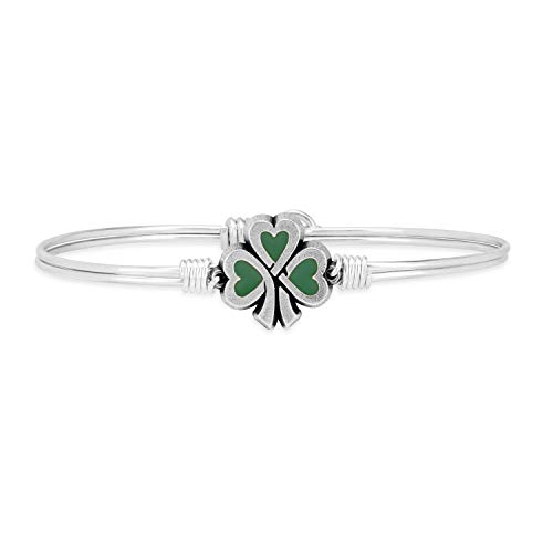 Luca + Danni | Lucky Shamrock Bangle Bracelet for Women - Silver Tone Petite Size Made in USA