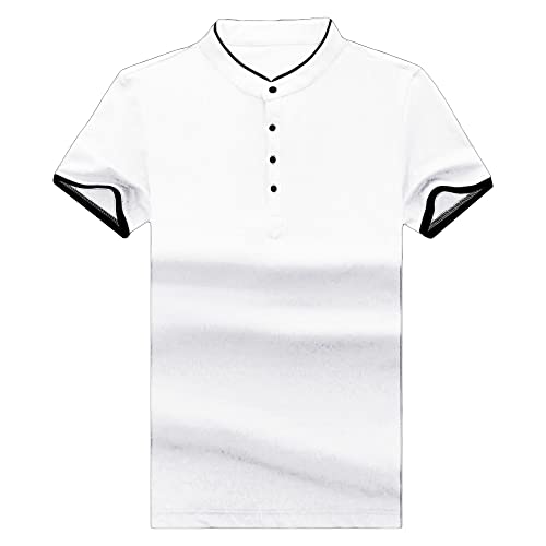 JEsilunmaMY Men's Casual Stand Collar Henley T-Shirt Short Sleeve Slim Fit Polo Tee Shirt Slim Fit Lightweight Hipster Shirt (White,170)