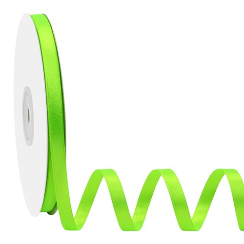 Simplegoal Double Face Fluorescent Green Satin Ribbon 1/4 Inch X 50 Yards Polyester Fluorescent Green Ribbons for Gift Wrapping Fabric Ribbon for Crafts Flower Bouquet Decoration