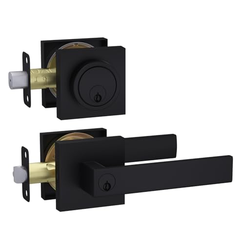 Haidms Black Exterior Door Lock Set with Deadbolt, Front Door Handle and Deadbolt Set, Entry Door Locksets, Matte Black Heavy Duty Zinc-alloyed Front Door Lock Set