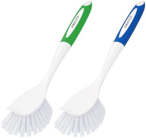 Amazer Dish Brush with Handle, 2 Pack Kitchen Scrub Brushes for C...