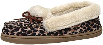 CUSHIONAIRE Women's Sierra Moccasin Slipper +Memory Foam, LEOPARD 6