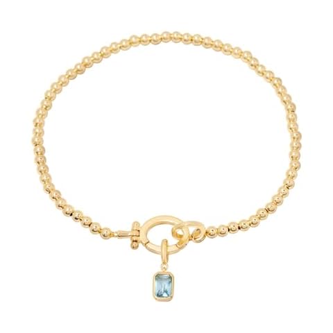 Mackenzie Birthstone Bracelet - Hypoallergenic 14K Gold-Plated Brass with Cubic Zirconia Stones - Custom Bead Bracelet - March Birthstone - Women's Bracelets Cover