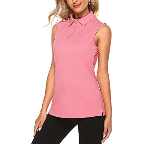 KORALHY Womens Polo Golf UPF 50+ Sleeveless Tennis Shirts Quick Dry Sports - pink - Large Cover