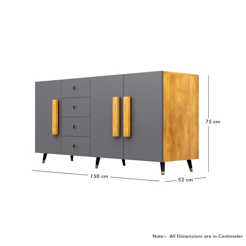 Image of Multipurpose Storage Cabinet for Living Room, Kitchen, Office, Sideboard Cabinet with 4 Drawer and 3 Door Storage (Giant Wood & Slate Grey)
