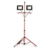 Kingwen Focos LED Trabajo 2 x 50W Focos con Tripode Ajustable 6500K Lámpara de Trabajo con Enchufe 10000 lúmenes Foco de Trabajo LED 360 Grados Giratorio IP65