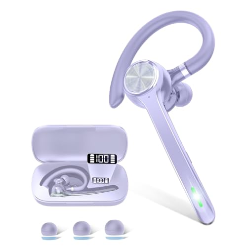 HEIBAS Bluetooth Headset, Wireless Bluetooth Earpiece with 500mAh Charging Case 72 Hours Talking Time Built-in Microphone for iOS Android Cell Phone, V5.1 Hand-Free Headphones for Trucker-Violet
