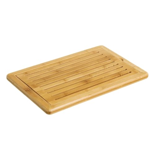 Tabla de Cortar Pan de bambú para Cocina Con bandeja recogemigas, Robusta y resistente, 9 Canales horizontales 38x24x2 cm