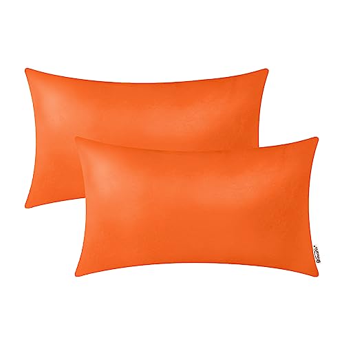 BRAWARM Faux Leather Throw Pillow Covers 12 X 20 Inches - Orange Leather Lumbar Pilow Covers Pack of 2, Solid Dyed Leather Pillowcases for Couch Bed Sofa Garden Home Decorative by BRAWARM - Used condition - US$12.61