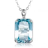 Material: plata de ley 925 ZHUDJ Colgante de Plata 925 Collar con Colgante de Aguamarina Real 925 Rectángulo de Piedras Preciosas Mujeres Joyería Fina