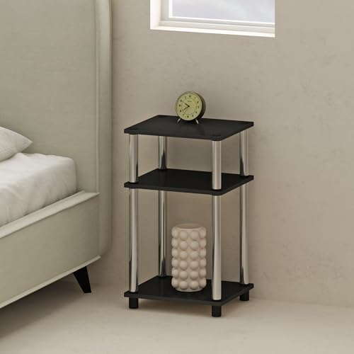 Image of Furinno Just 3-Tier Turn-N-Tube Open Storage Nightstand, 2-Pack, Americano, Stainless Steel Tubes
