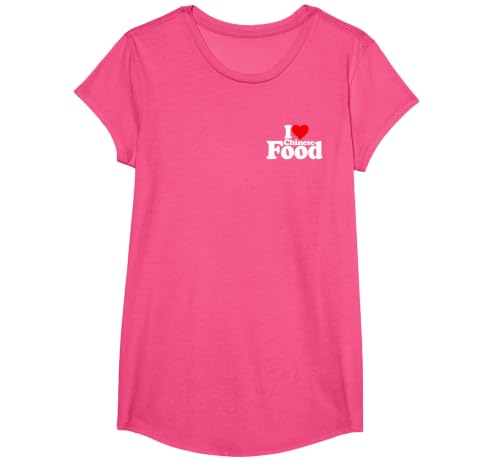 I Love Heart Chinese Food Cuisine T-Shirt, Girls, Pink Heather, Small