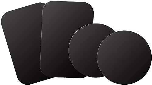 POBLLEM Mount Metal Plate with Adhesive for Magnetic Cradle-Less Mount - X4 Pack 2 Rectangle and 2 Round (Compatible with Magnetic mounts) (Black)