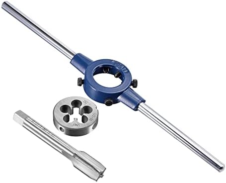 uxcell 1/2-28 UNEF Tap and Die Set with 38mm Round Die Stock Handle Wrench, High Speed Steel Machine Thread Tap and Round Die Threading Tool