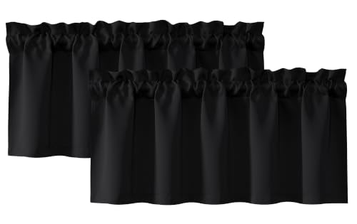 PONY DANCE 2 Panels Black Blackout Valance for Windows - Rod Pocket Small Curtains for Bathroom Basement Thermal Insulated Living Room Bedroom Short Valance 42 W x 16 L