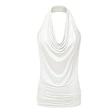 XMRSTAR Damen Neckholder T Shirt Ärmellos Wasserfallausschnitt Rückenfrei Tank Tops Weste Trägershirt Bandeau Sommer Tops Baumwolle Halterbluse Tunika Shirt Oberteile Einfarbig