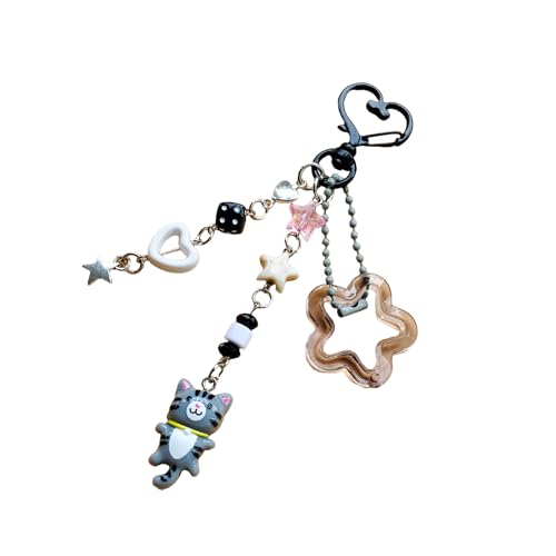 NUEAYMS Keychain Charm, Cartoon Cat Keychain Charm Pendant Colorful Beaded Keyring Fashionable Accessory for Bags and Purses Creative Gift